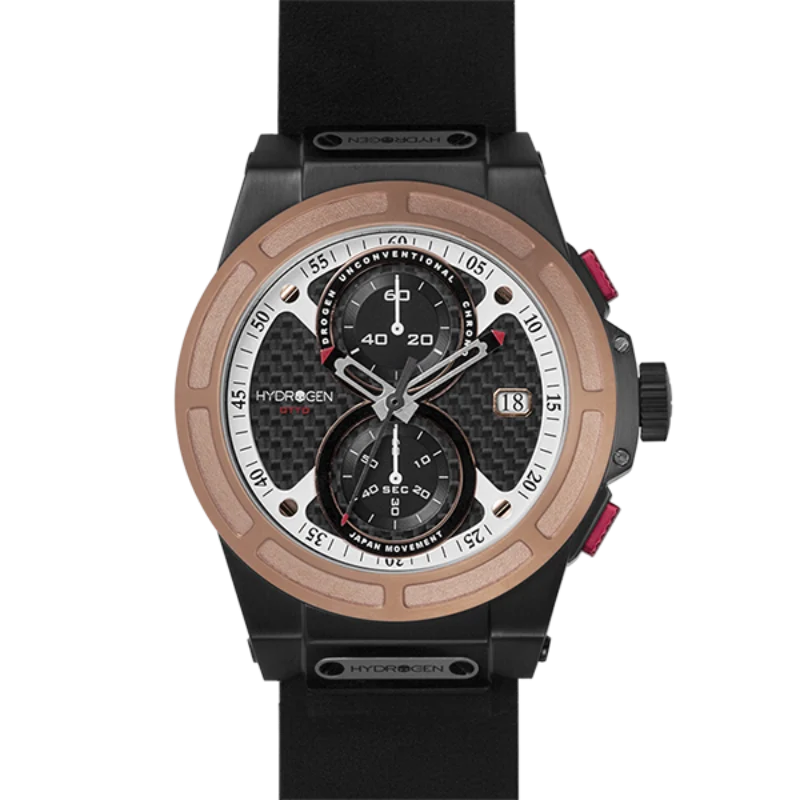 Expertly Made Hydrogen Otto Black Chronograph Watch with Rose Gold Bezel Fine Crafted