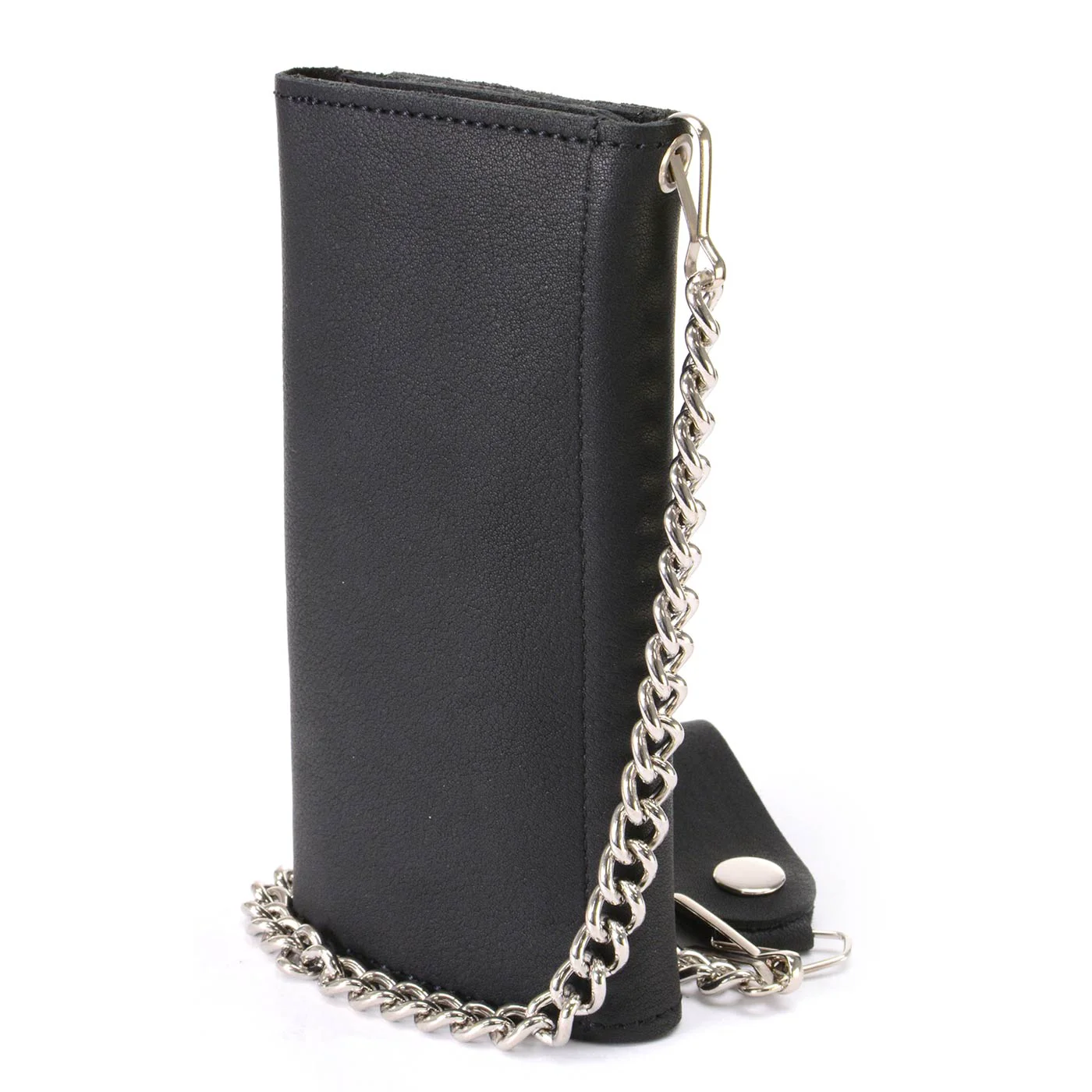Durable Milwaukee Leather MLW7865 Men's 7 Black Soft Premium Cowhide Leather Tri Fold Wallet w Anti-Theft Stainless Steel Chain Healthy