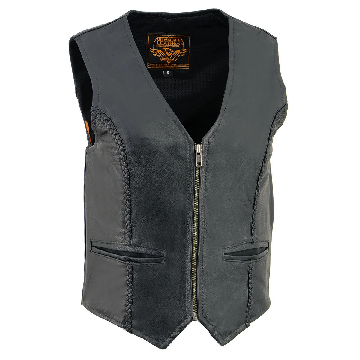 Fast Milwaukee Leather SH1246 Women's Classic Black Leather Zipper Front Vest Smart