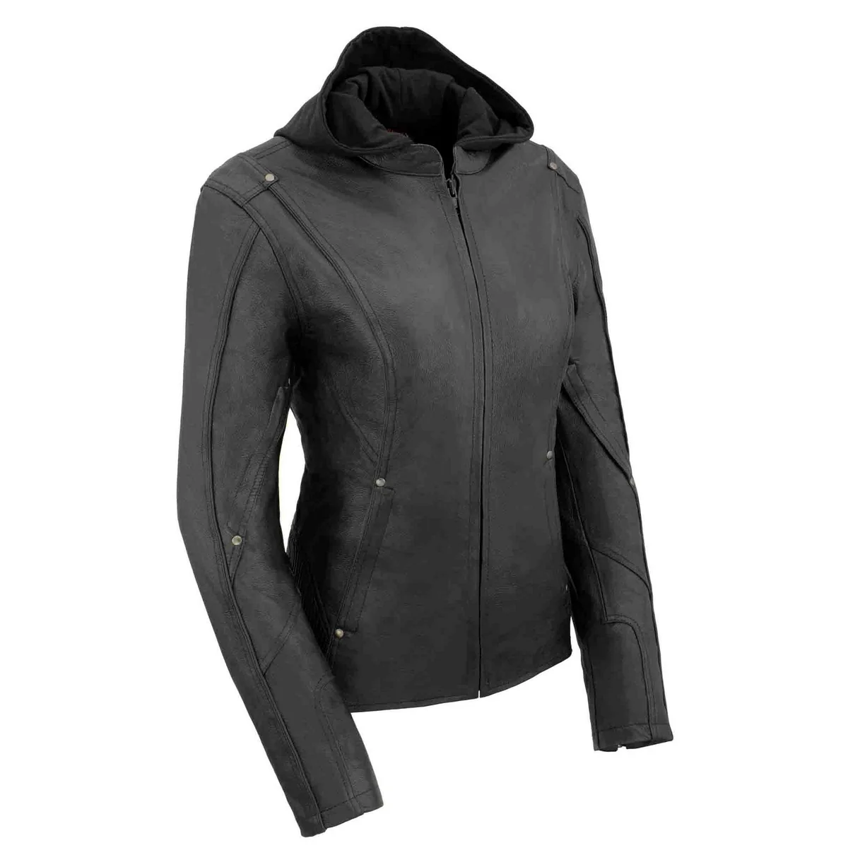 Durable Milwaukee Leather MLL2555 Women's Black 3 4 Hooded Leather Jacket with Side Stretch Refined