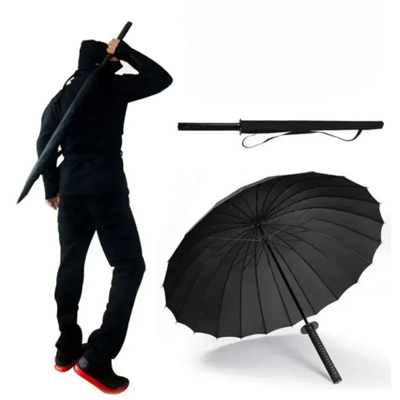 Artisan Japanese Katana Samurai Sword Umbrella – Automatic Long Handle Windproof Rainproof 8 16 24 Bone Detailed