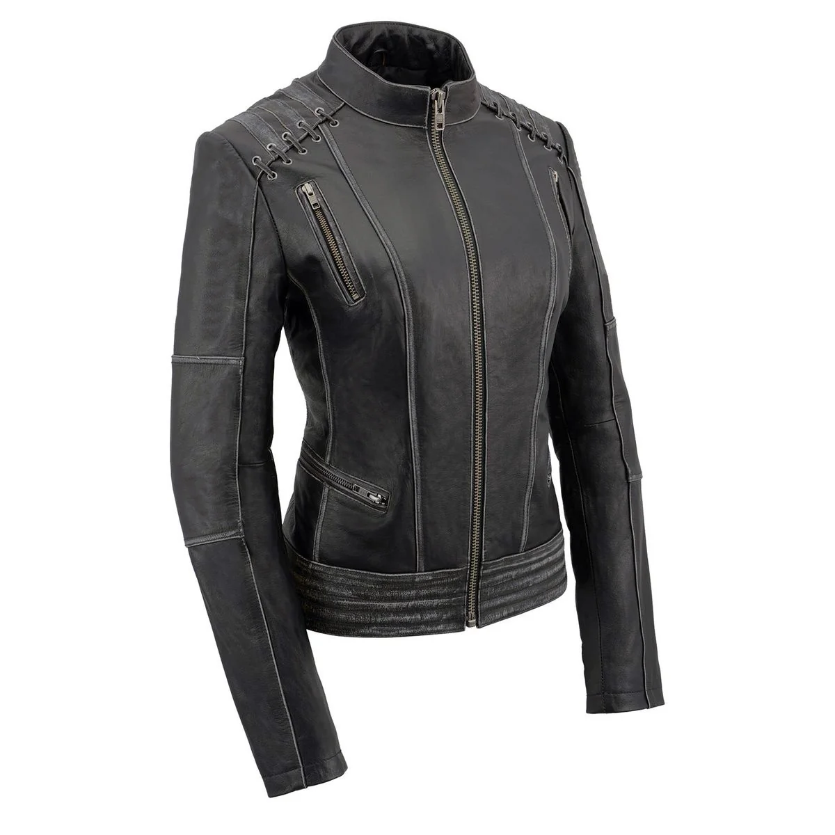 Advanced Milwaukee Leather MLL2526 Women's 'Elegant' Distressed Gray Detail Laced Leather Jacket High-Performance