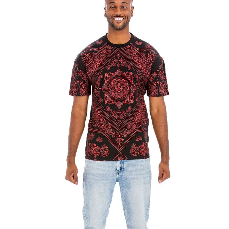 Artisan Stylish Black and Red Bandana T-Shirt for Bold Streetwear Enthusiasts Superior
