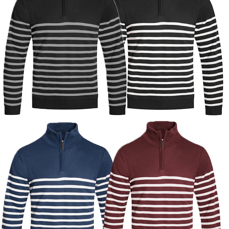 Powerful Your Style with Our Men's Striped Half-Zip Pullover Genuine