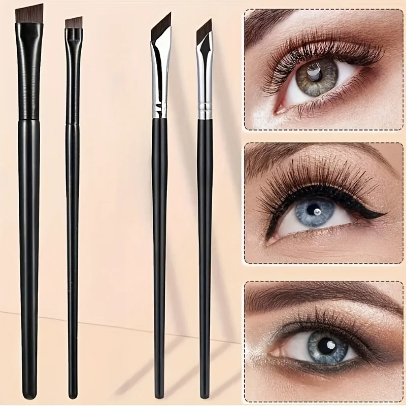 Breathable 2-Piece Angled Eyeliner Brush Set – Precision Slanted Makeup Brushes for Eyeliner Brows Detail Work Black or Silver Superior