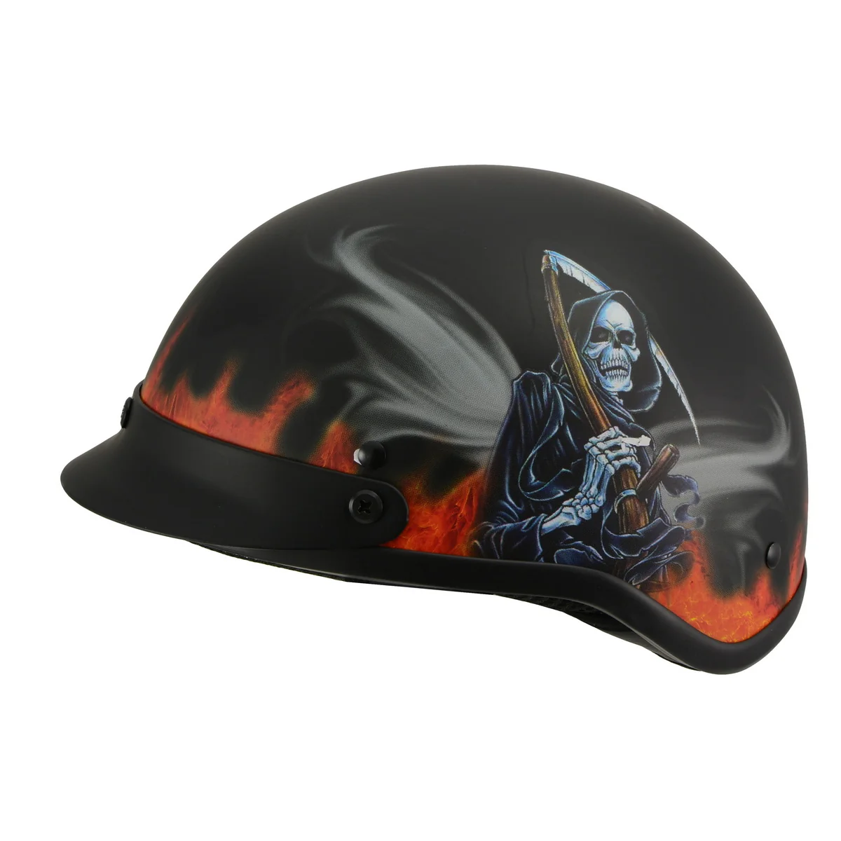 Crafted Milwaukee Helmets MPH9778 Matte Black Grim Reaper DOT Half Helmet Traditional
