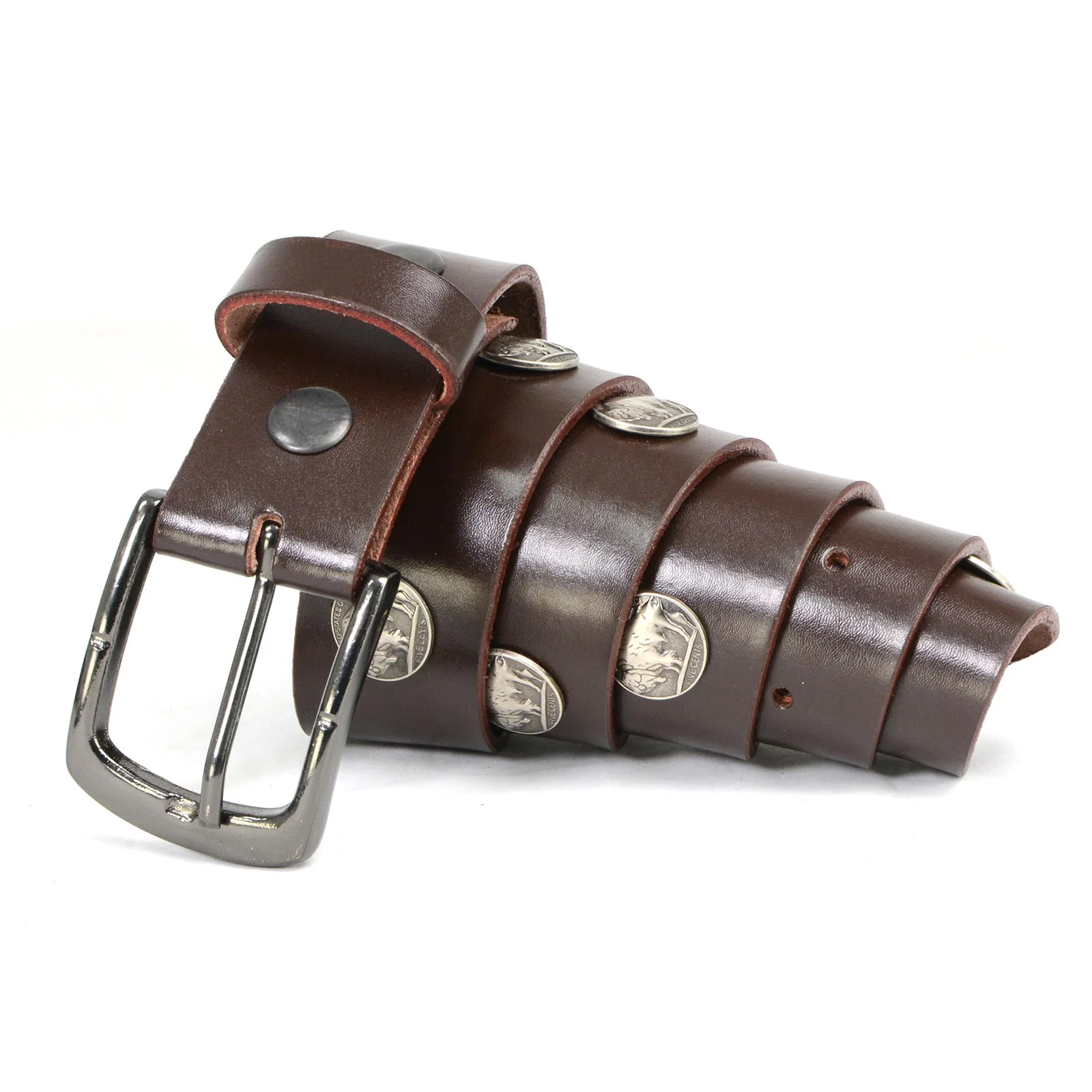 Dependable Milwaukee Leather MP7107 Men's 5 Cent Buffalo Coin - Brown Leather Belt w Interchangeable Buckle - 1.5 inches Wide Outstanding