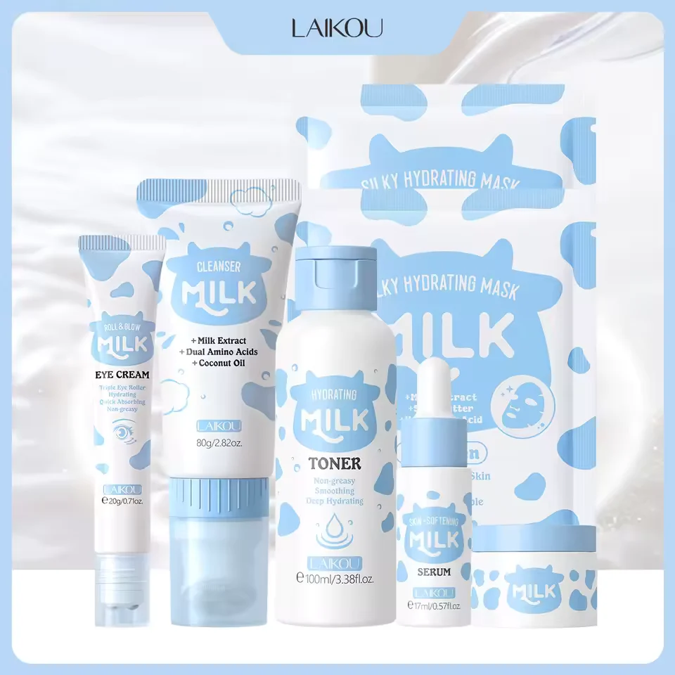 Smooth LAIKOU Milk 6 Piece Skincare Set – Cleanser Serum Cream More High-Performance