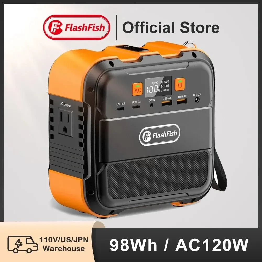 Elite FF Flashfish A101 Mini 120W Portable Power Station — 98Wh Solar Generator with LED USB for Travel Camping Airplanes Lightweight