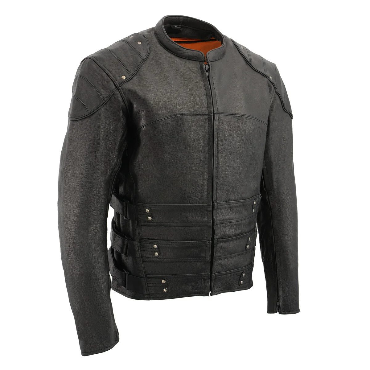 Efficient Milwaukee Leather MLM1505 Men's 'Assault Racer' Black Leather Jacket with Triple Side Straps Exclusive