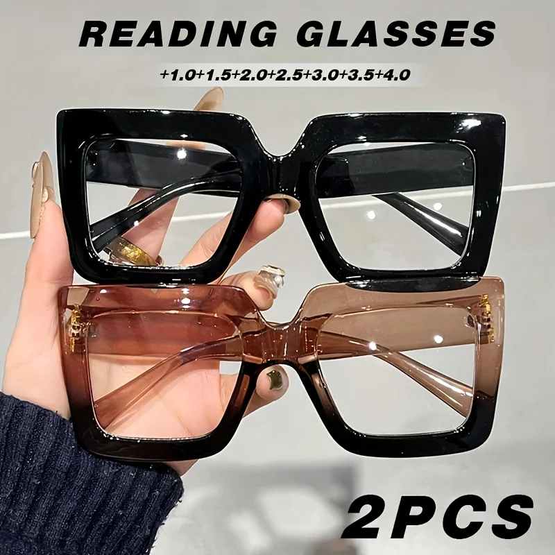Optimized 2PCS Square Frame Reading Glasses for Women Practical