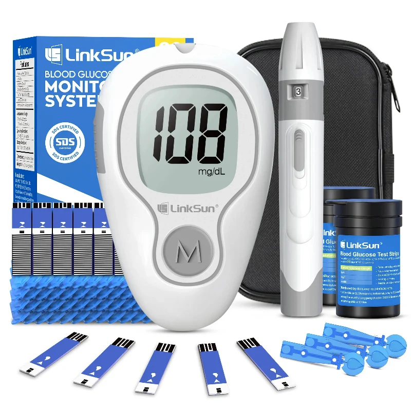 Premium Material LinkSun Blood Glucose Monitor Kit with Test Strips Lancing Device Fine