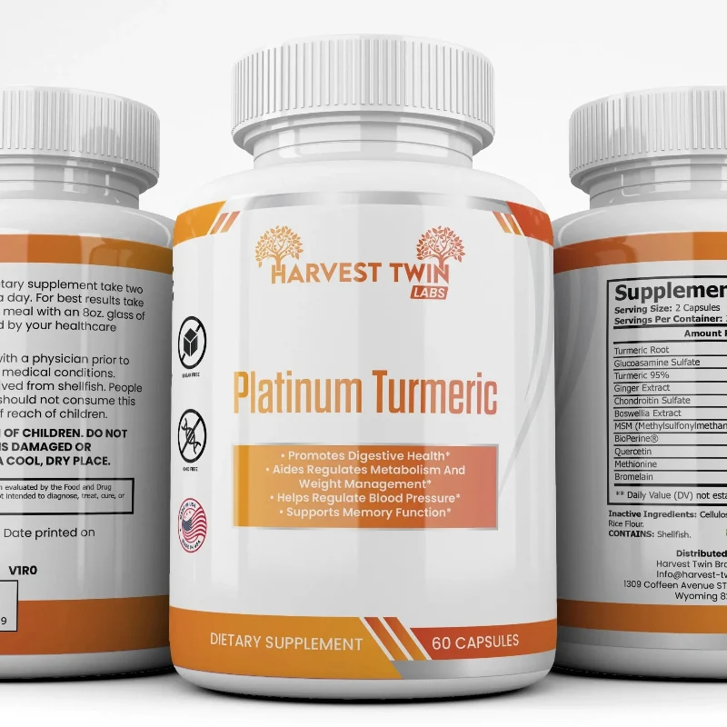 Detailed Harvest Twin Platinum Turmeric Capsules for Digestive Health Memory Support - 60 Count Original