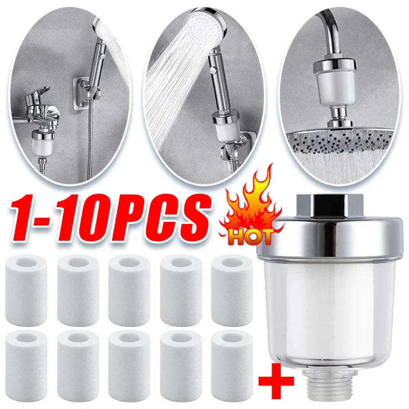 Trendy Shower Head Water Filter with Replaceable Cartridge 1-10PCS Natural