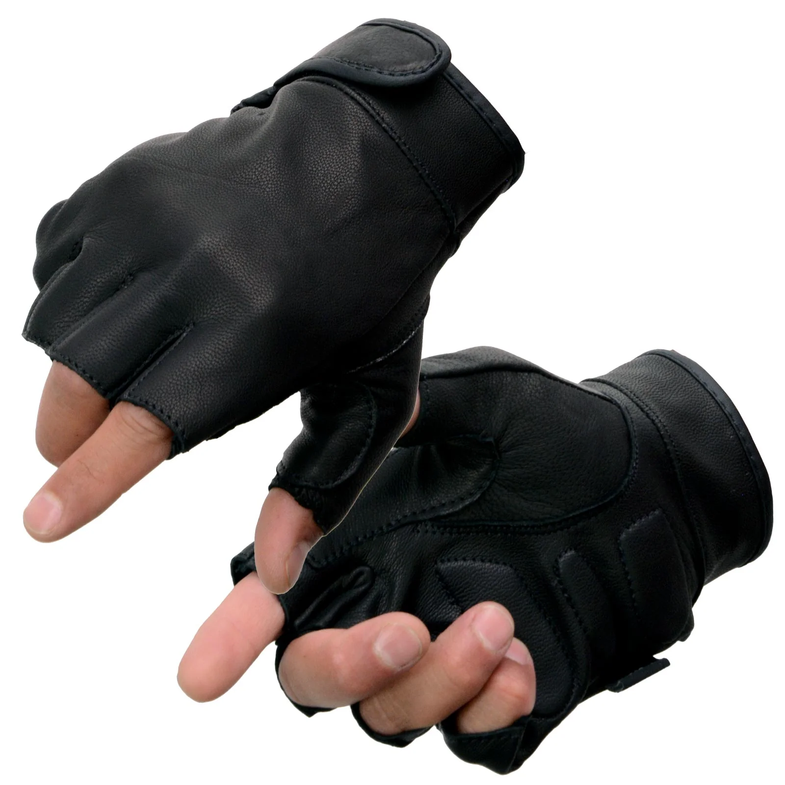 Authentic Milwaukee Leather MG7585 Men's Black Leather Gel Padded Palm Fingerless Motorcycle Hand Gloves w Full Panel Cover Crafted