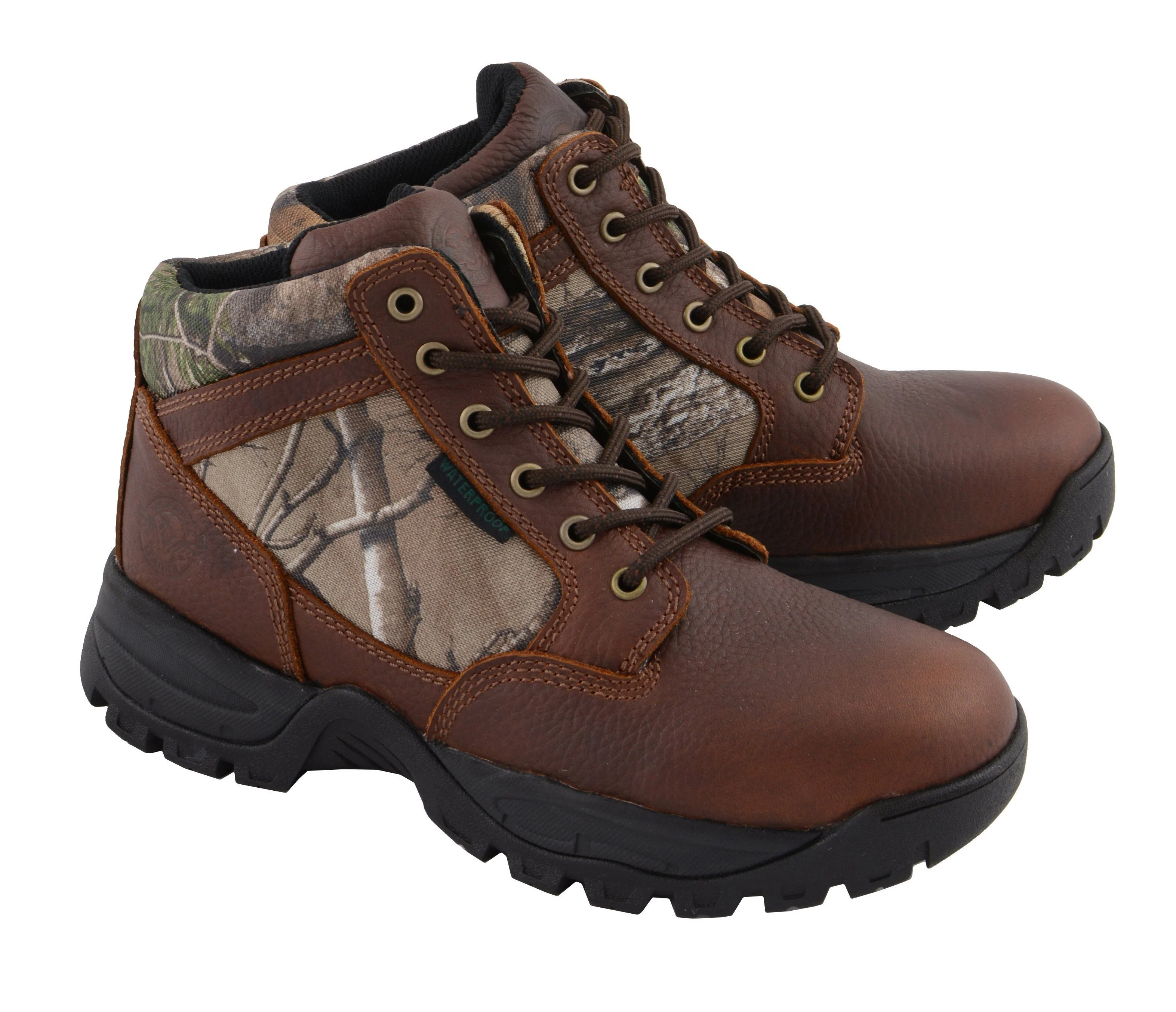 Advanced Milwaukee Leather MBM9146 Men's Brown Waterproof Hiking Boots with Mossy Oak Print Fast