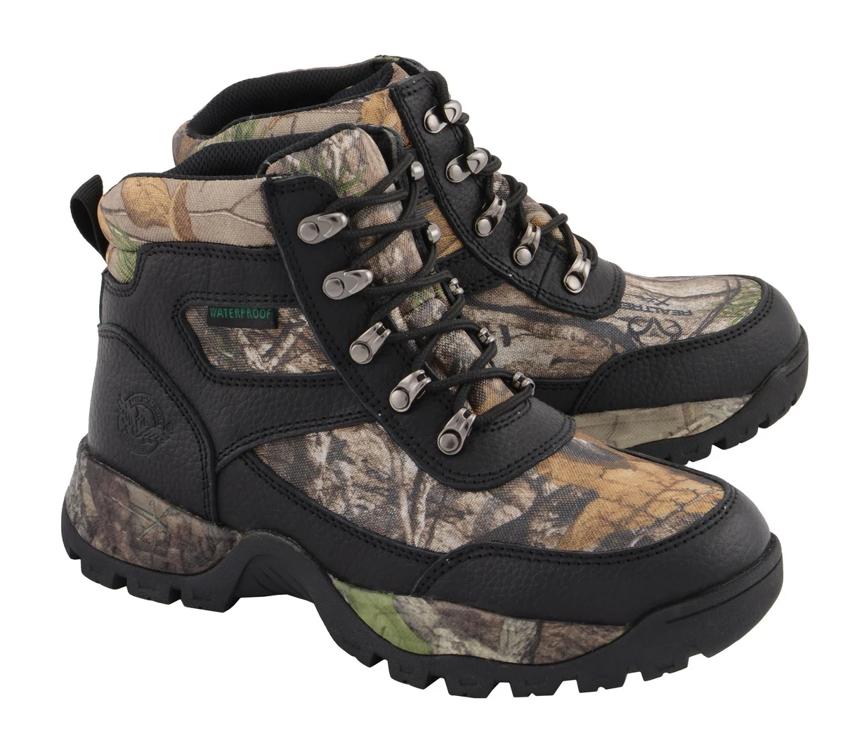 Natural Milwaukee Leather MBM9140 Men's Black Waterproof Hiking Boots with Mossy Oak Print Smart