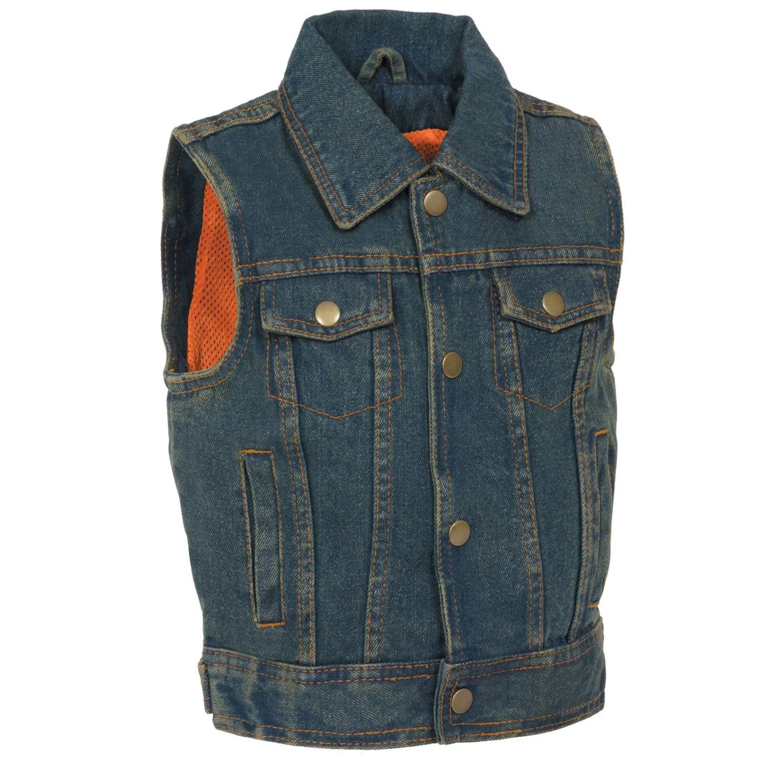 Dependable Milwaukee Leather MDK3910 Blue Unisex-Child Kids Denim Snap Front Vest with Shirt Style Collar Casual