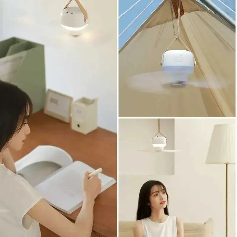 Modern 7200mAh Outdoor Camping Fan – Cordless Ceiling Fan with LED Light Remote Control Green