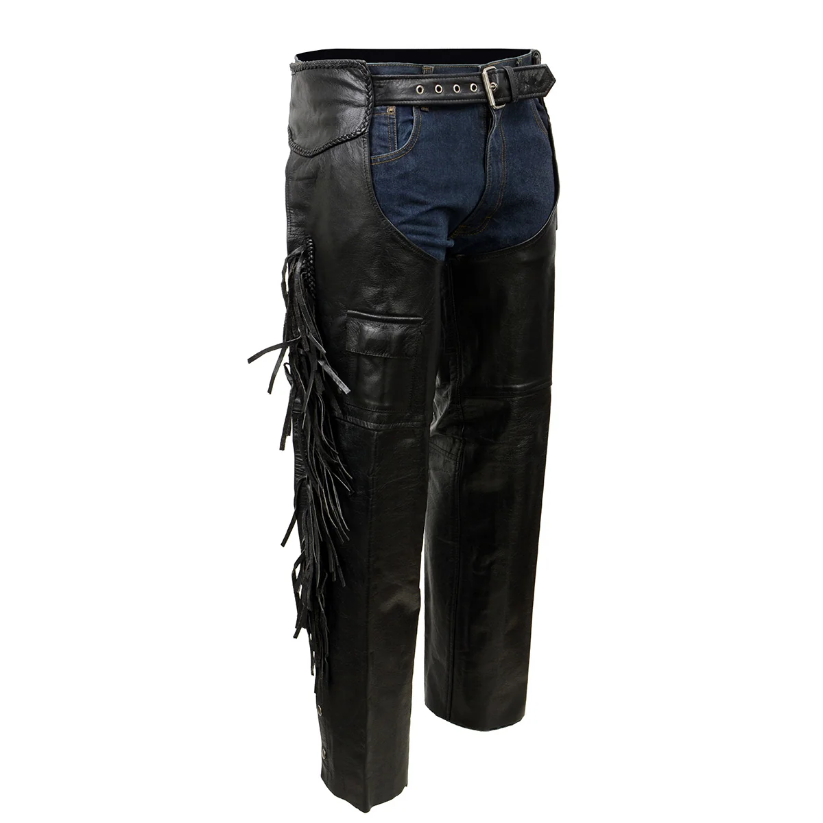 Professional Milwaukee Leather ML1121N Men's Black Classic 'Braided' Fringed Motorcycle Leather Chaps Unique