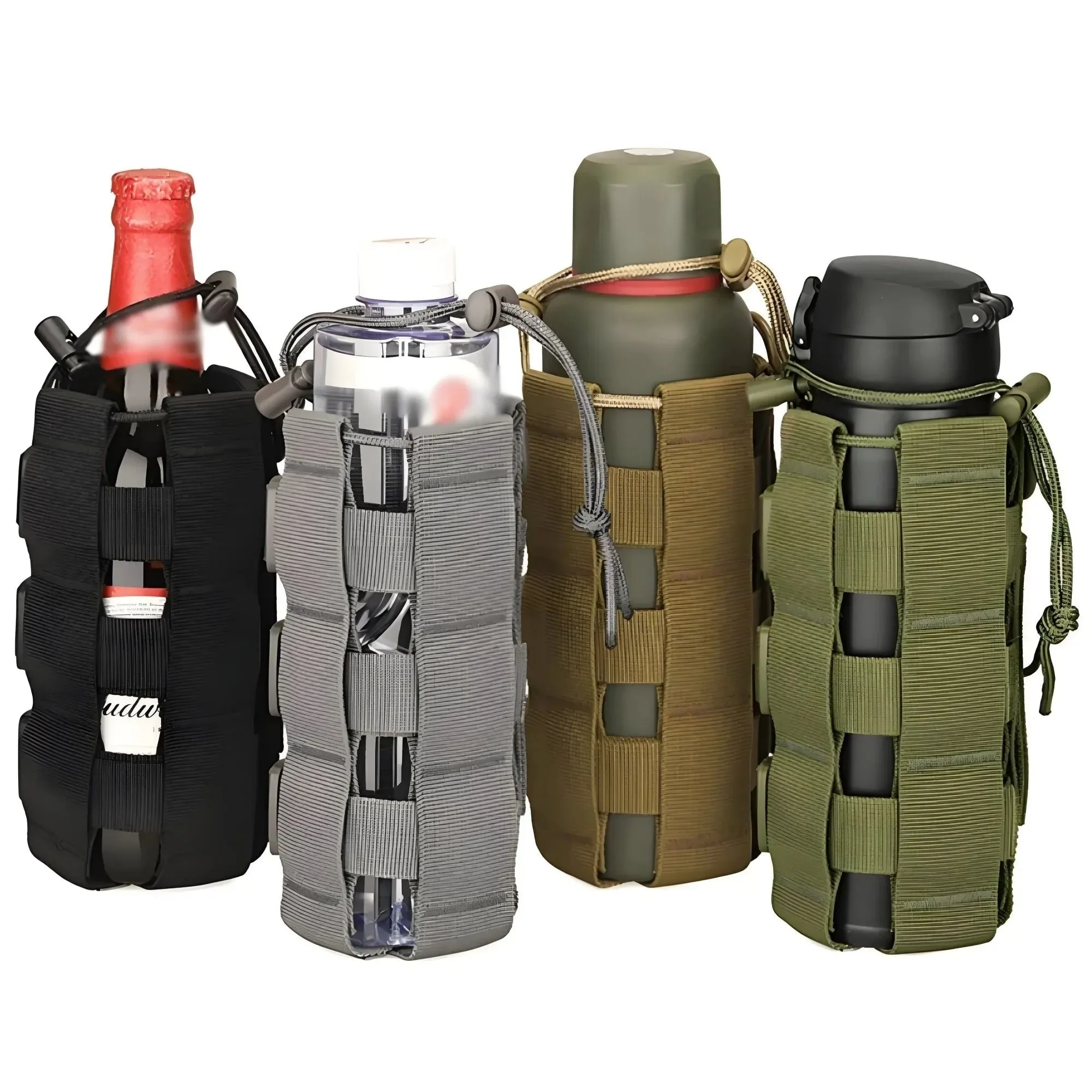 Stylish Tactical MOLLE Water Bottle Pouch – Outdoor Camping Hiking Hydration Bag with Carabiner Clip Multi-Function Storage Holder for 500-800ml Bottles High-Performance