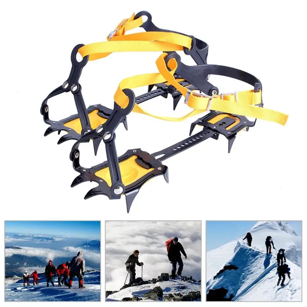 High-Quality 1 Pair Heavy-Duty Ice Crampons – 10-Tooth Stainless Steel Snow Grips with Adjustable Nylon Straps Carry Bag for Hiking Climbing Fishing Smooth