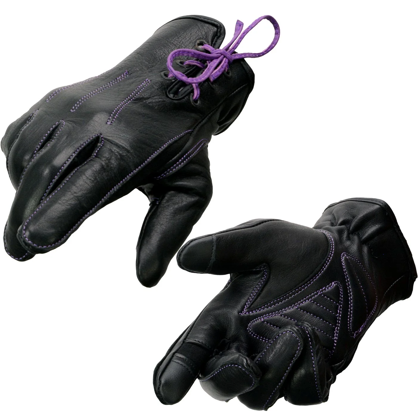Superior Milwaukee Leather MG7771 Women's Black Purple I - Touchscreen Compatible Laced Wrist Motorcycle Hand Gloves W Gel Palm Safe