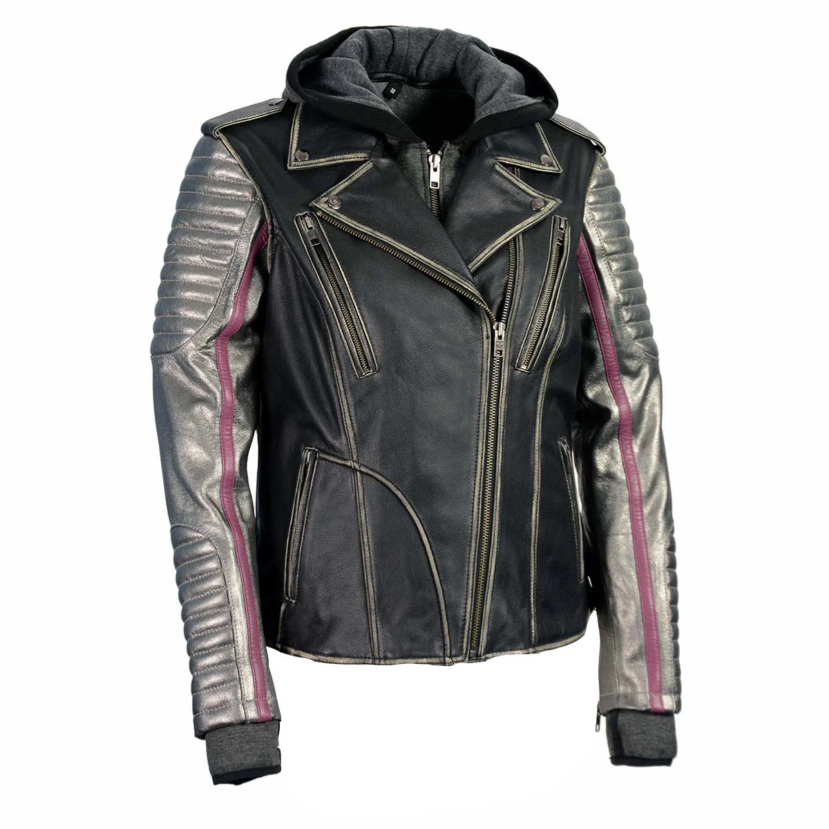 Versatile Milwaukee Leather MLL2515 Women's Black 'Hooded' Leather Rub-Off Jacket with Silver Sleeves Smart