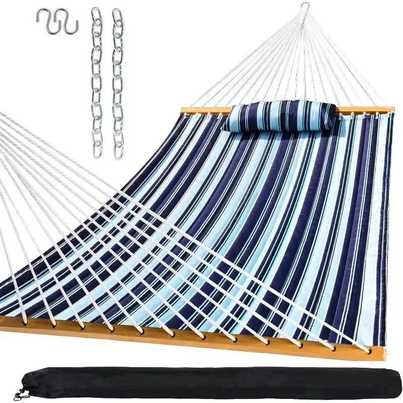 Secure Quilted Outdoor Hammock with Spreader Bars Detachable Pillow Chains – Patio Backyard Poolside Relaxation Unique