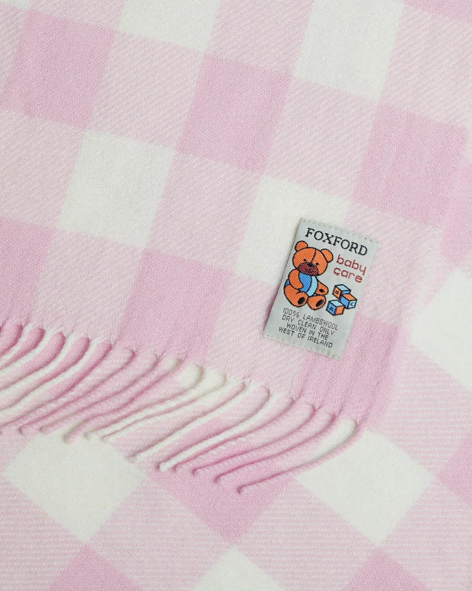 Fine Crafted Foxford Pink Check Lambswool Baby Blanket Pure