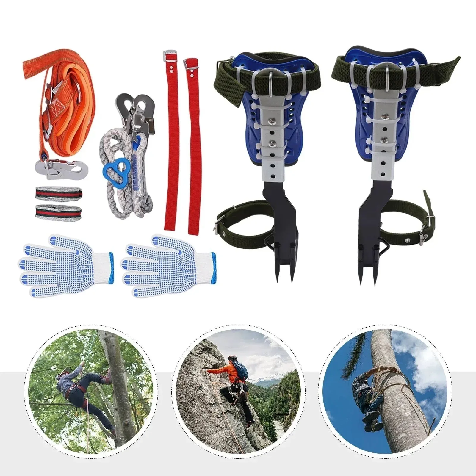Durable Professional Tree Climbing Spike Kit – Adjustable Safety Belt Lanyard for Arborists Minimalist