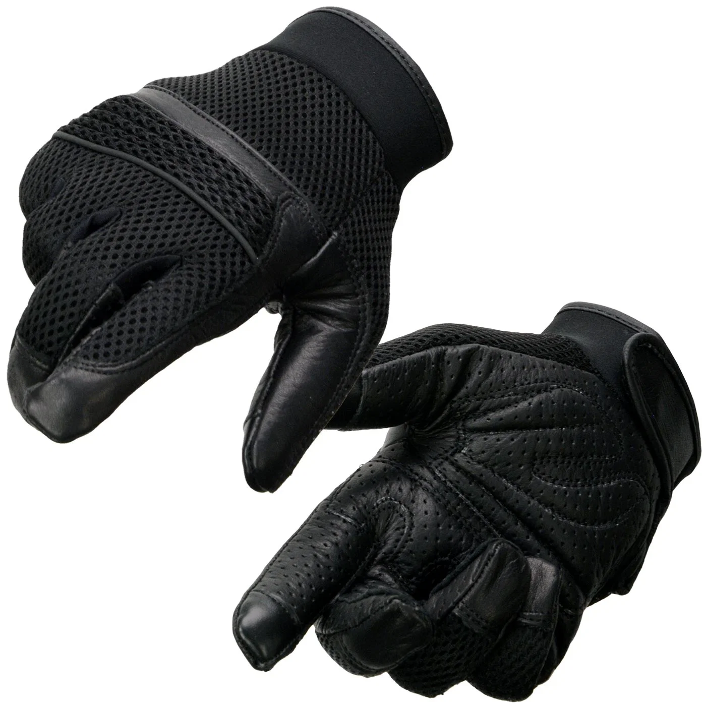 Fashionable Milwaukee Leather MG7503 Men's Black Leather i-Touch Screen Compatible Mesh Racing Motorcycle Hand Gloves W Reflector High-End