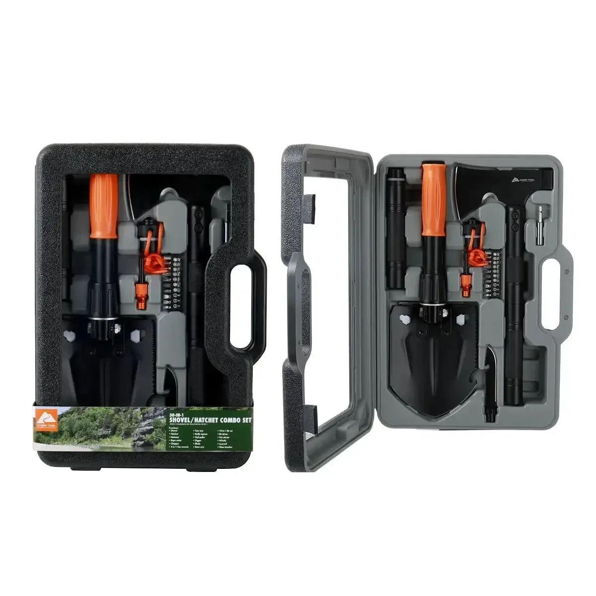 Reusable Ozark Trail 30-in-1 Survival Kit – High-Carbon Steel Folding Shovel with Aluminum Handle Hard Case Expertly Made