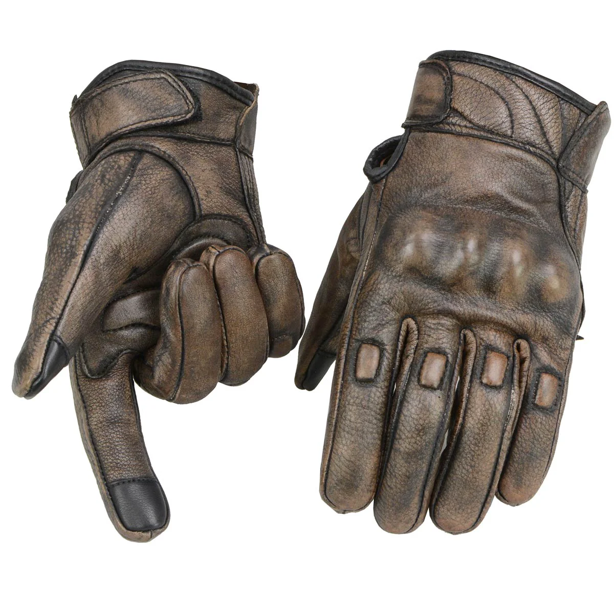 High-End Milwaukee Leather MG7514 Men's Brown Leather with Gel Palm Motorcycle Gloves W Protective Knuckle High-Performance