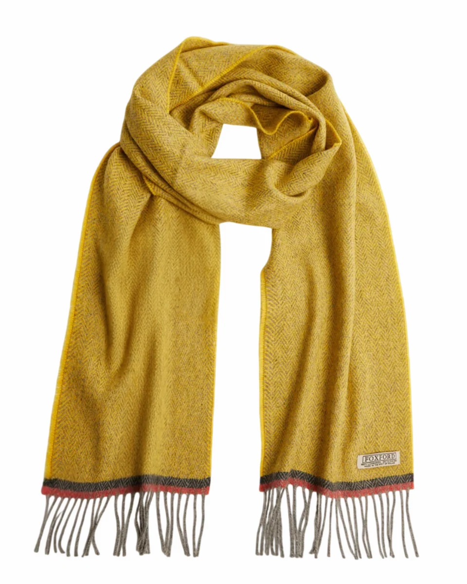 Selected Foxford Gold Herringbone Lambswool Scarf Prestigious