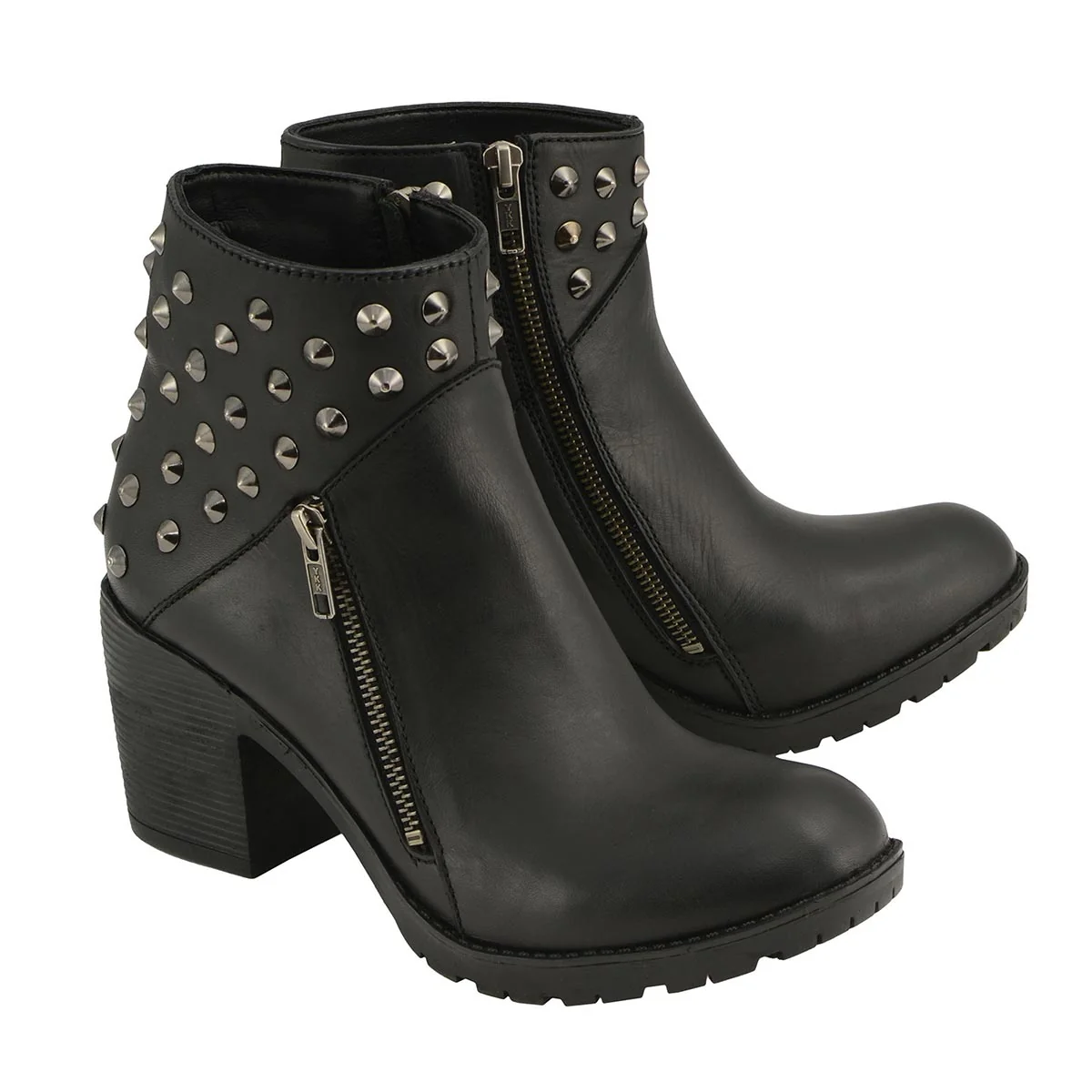 Dependable Milwaukee Leather MBL9402 Women's Black Spiked Side Zipper Fashion Boots with Platform Heel Top-Quality