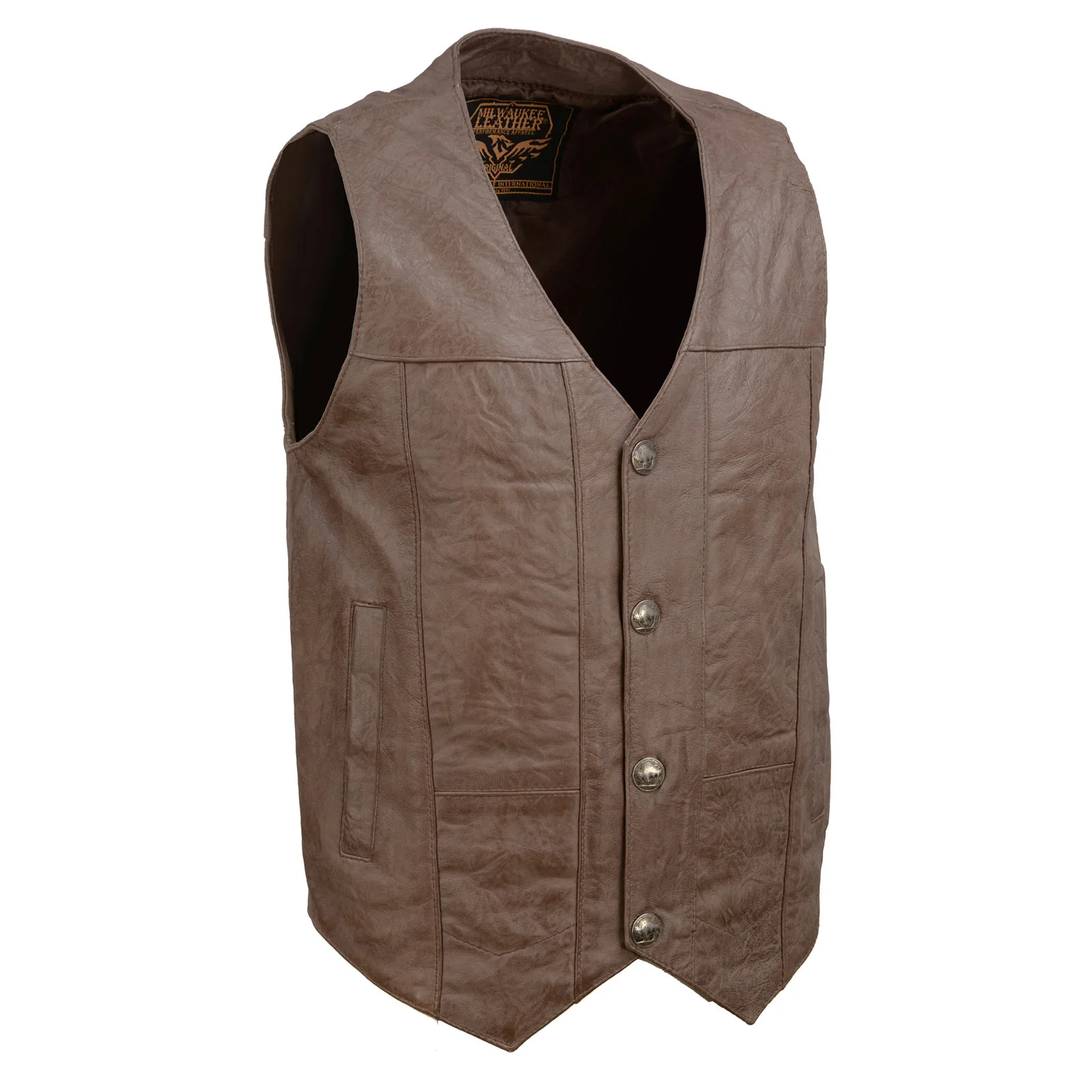 Clean Milwaukee Leather LKM3702 Men's Leather V-Neck Western Style Motorcycle Rider Vest w Classic Buffalo Snaps Closure Modern