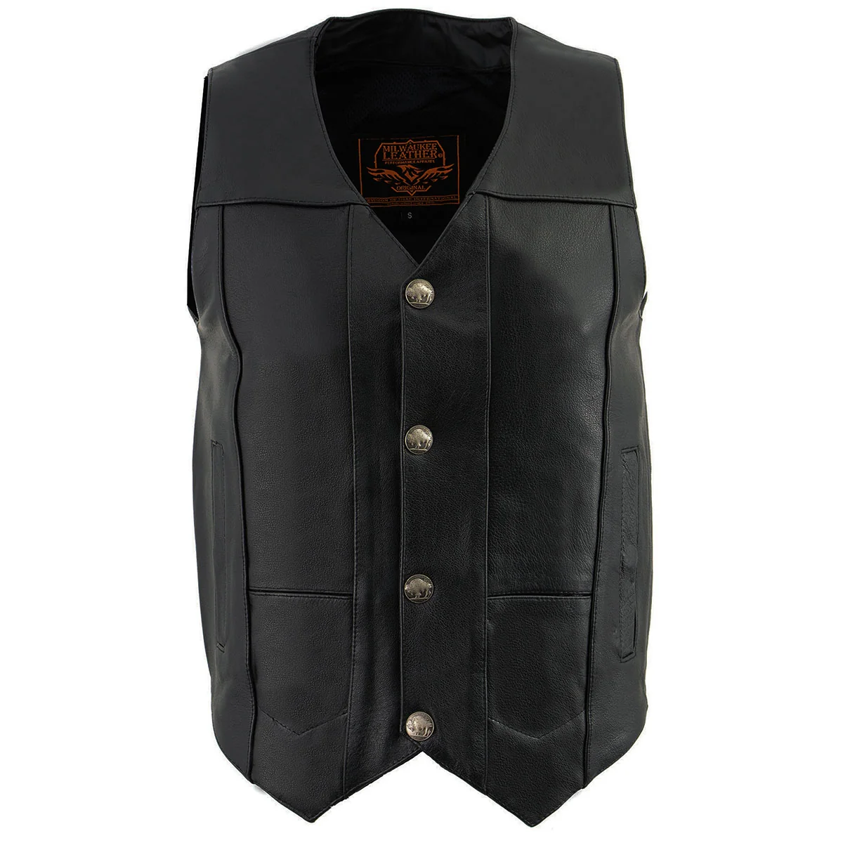 Carefully Designed Milwaukee Leather LKM3702 Men's Black Western Style Leather Motorcycle Vest with Buffalo Snaps Easy-to-Use
