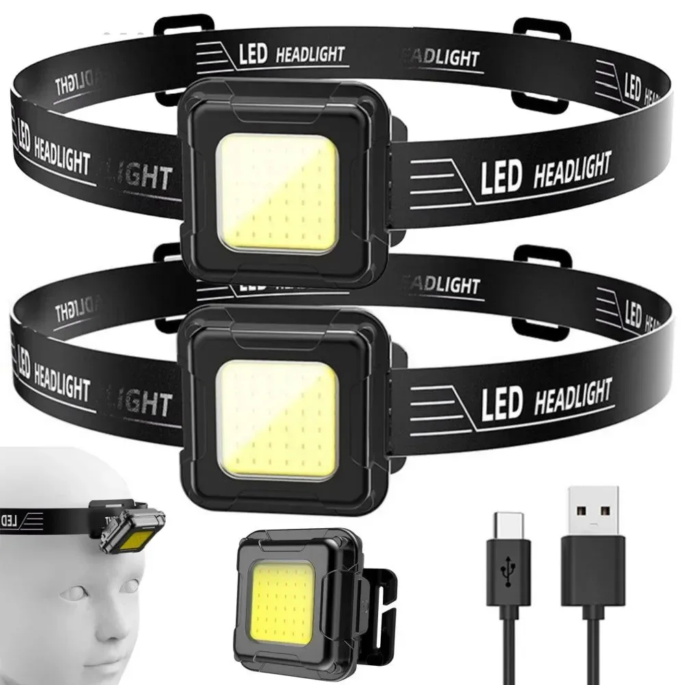 Reusable USB-C Rechargeable Headlamp – 200-Lumen COB LED Head Torch with 4 Light Modes Adjustable Angle for Camping Hiking Fishing Work Top-Quality
