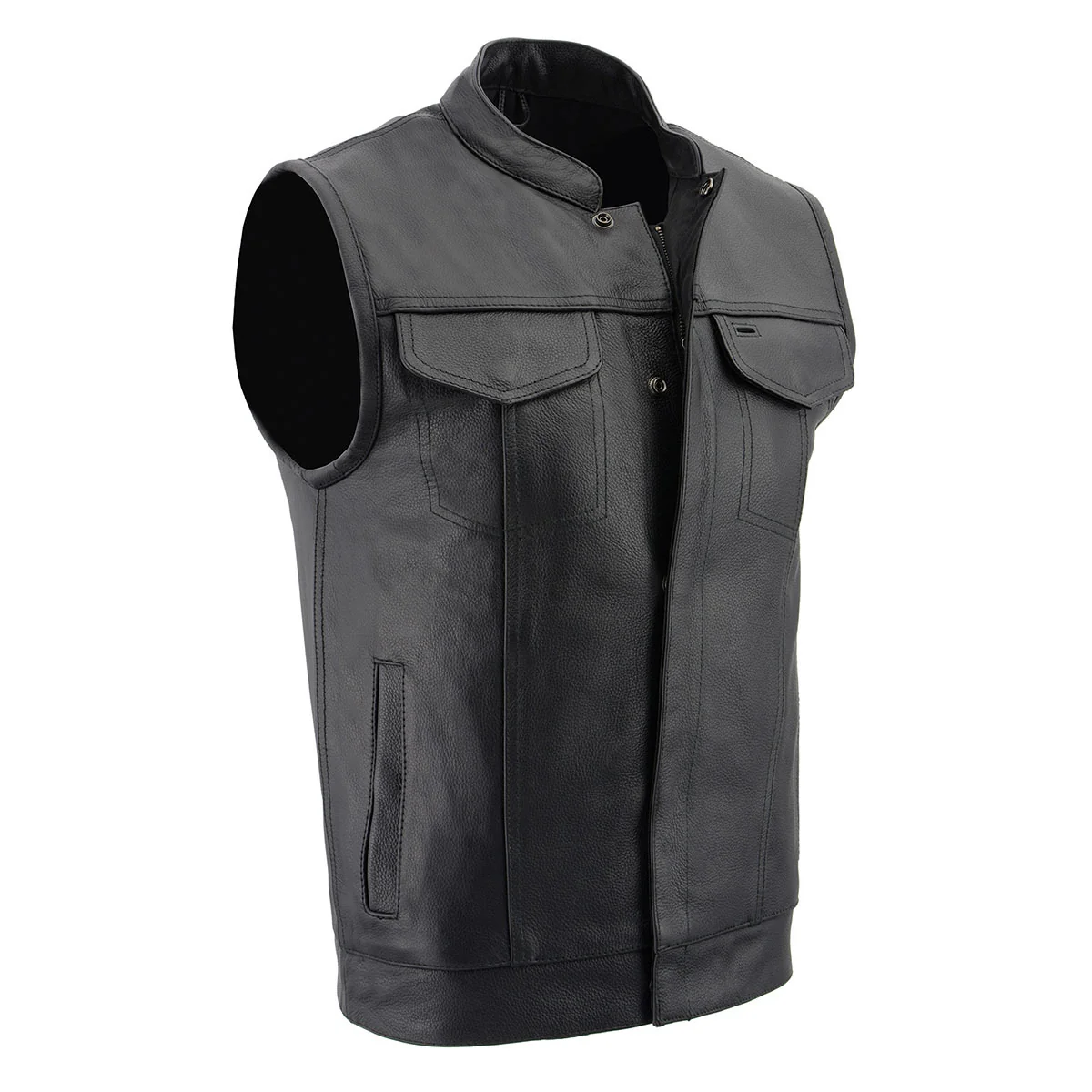 Outstanding Milwaukee Leather LKM3713 Men's Black Leather Club Style Motorcycle Rider Vest W Dual Closure Zipper and Snaps Environmentally Friendly