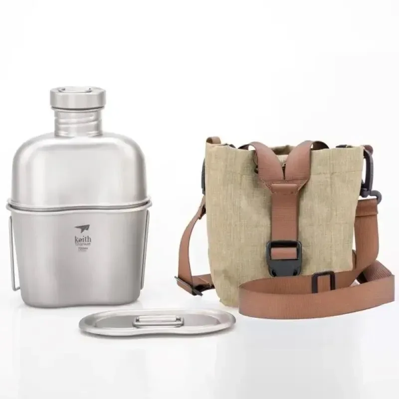 Sophisticated Keith Ti3060 Pure Titanium Canteen Mess Kit – Ultralight Camping Water Bottle Cup Set with Carrying Pouch Sustainable