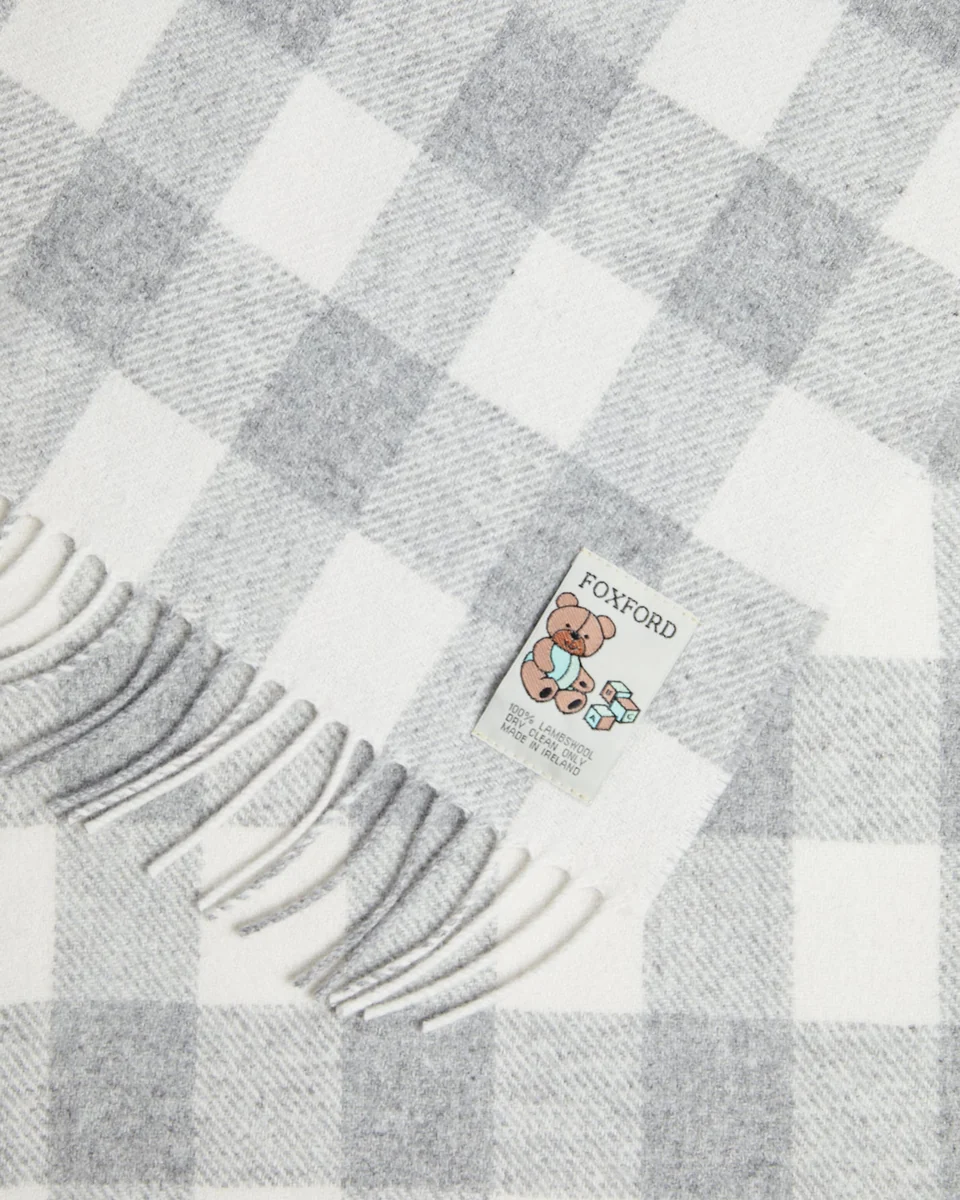 Reliable Foxford Grey Check Lambswool Baby Blanket Top-Quality