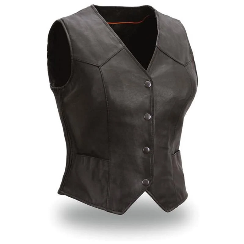 Sustainable First Manufacturing FIL540ES Women's Heiress Black Motorcycle Light Weight Leather Vest Solid