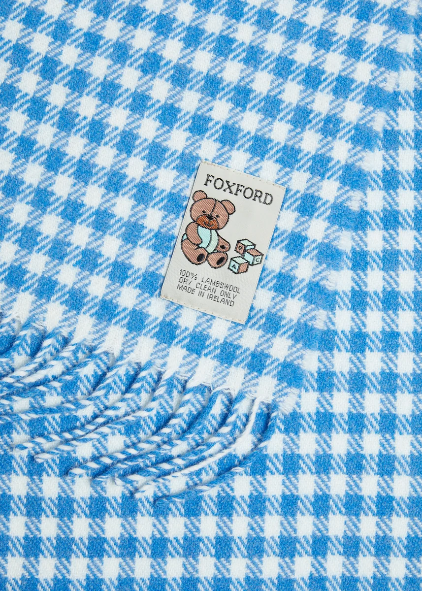 Safe Foxford Blue Gingham Lambswool Baby Blanket High-End