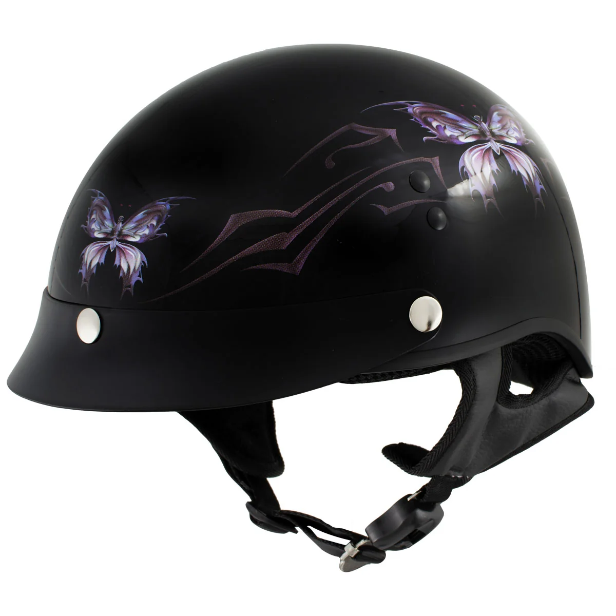 Carefully Designed Hot Leathers HLT70 Purple Butterfly Glossy Black DOT Motorcycle Half Face Biker Helmet Secure