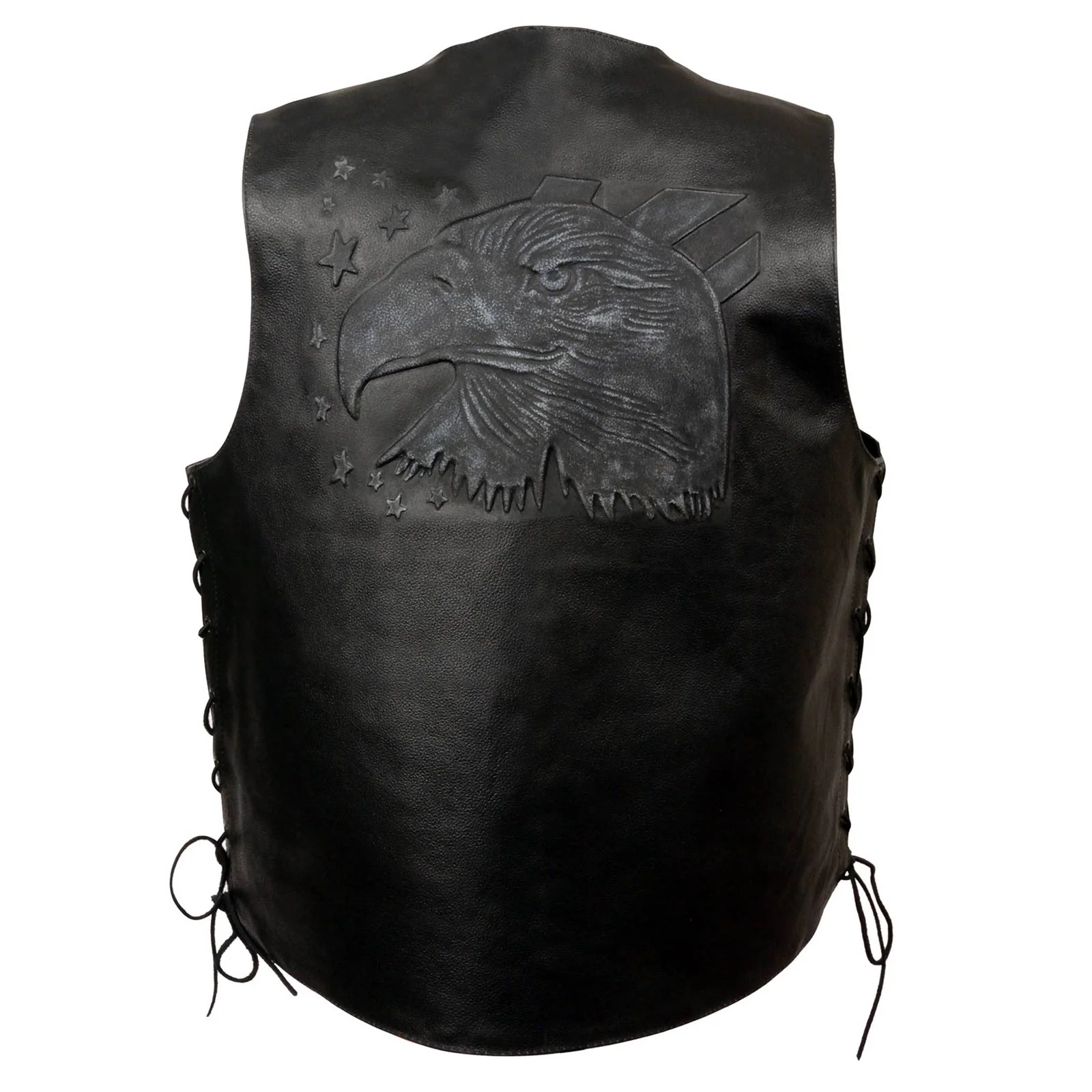 Trendy Event Leather ELM3940 Men's Motorcycle Riders Black Leather Vest w Embossed Lightweight