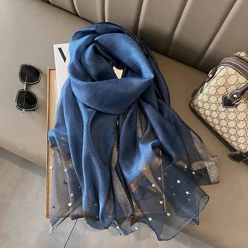 Crafted Women s Pearl Detail Sheer Scarf Wrap for Neck and Shoulder Styling Effective