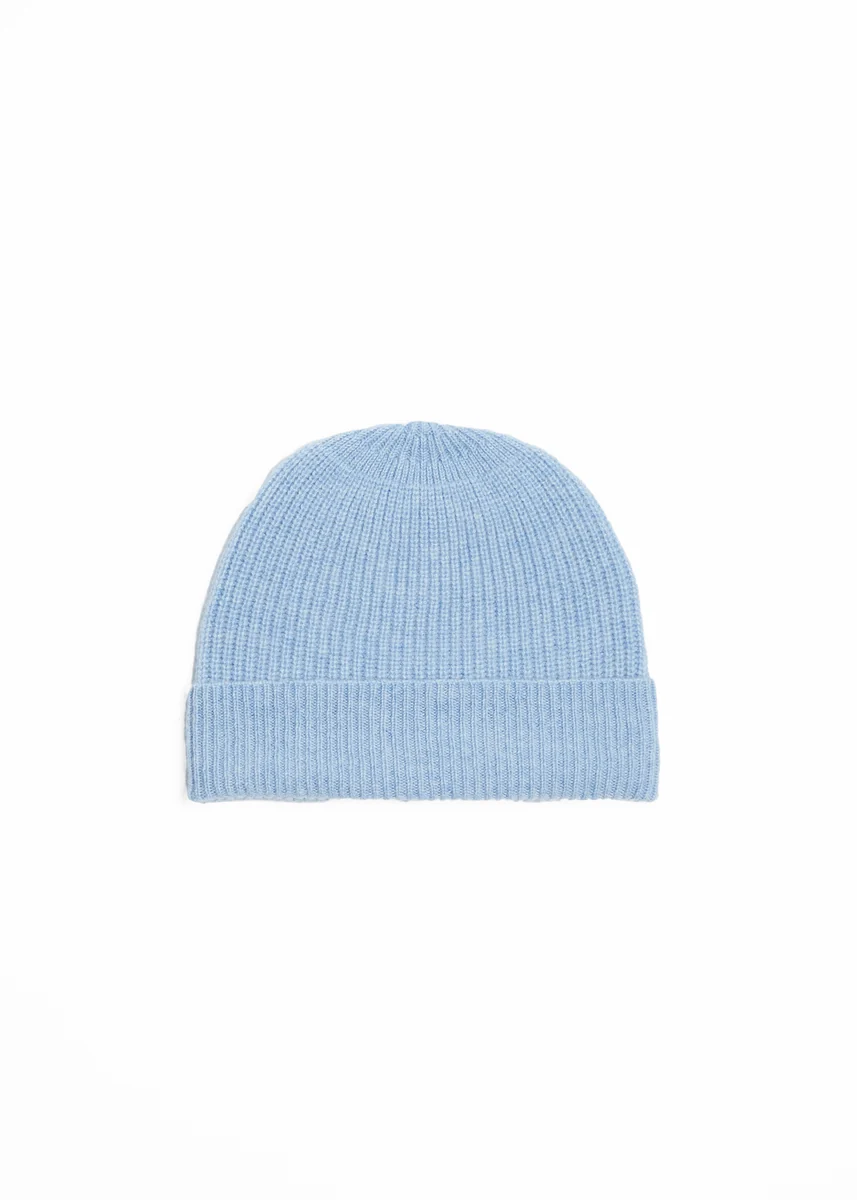 Sophisticated Foxford Blue Ribbed Cashmere Beanie Crafted