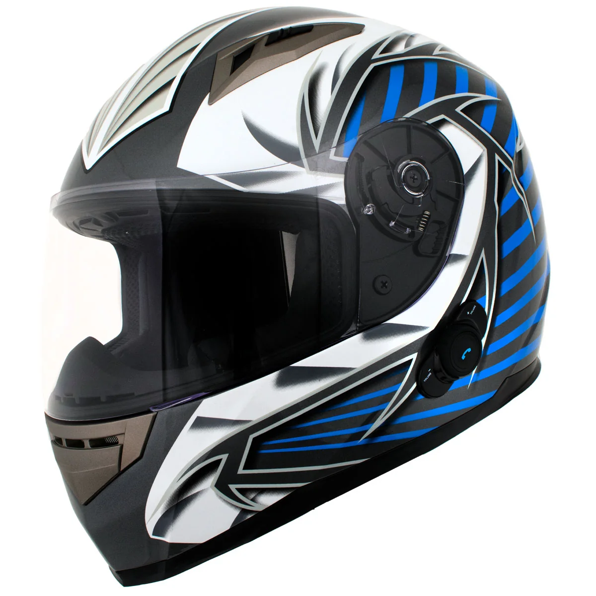Selected Milwaukee Helmets H512 Titanium and Blue Chit-Chat Full Face Wireless Motorcycle Helmet-Stream Music-Phone Calls Traditional