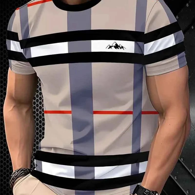 Expertly Made Men s Geometric Striped Plaid Short Sleeve T-Shirt with Size Guide Modern